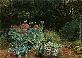 David Bates Canvas Paintings - Summer Flowers in a Quiet Corner of the Garden